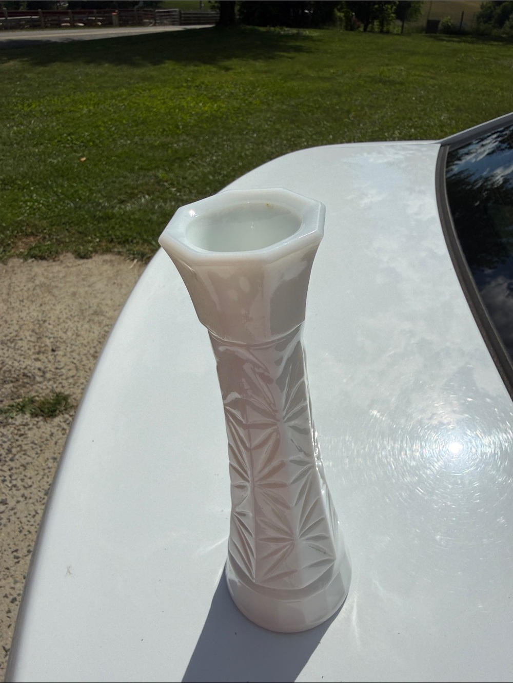 Home Accents White Milk Glass Patterned Bud Vase